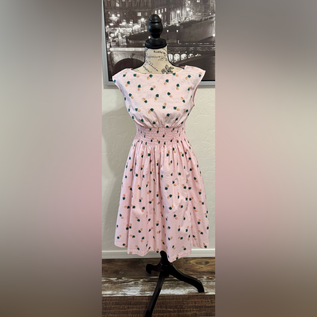 Kate Spade Pink Fit & Flare Pineapple Print Dress With Pockets. Size Xs